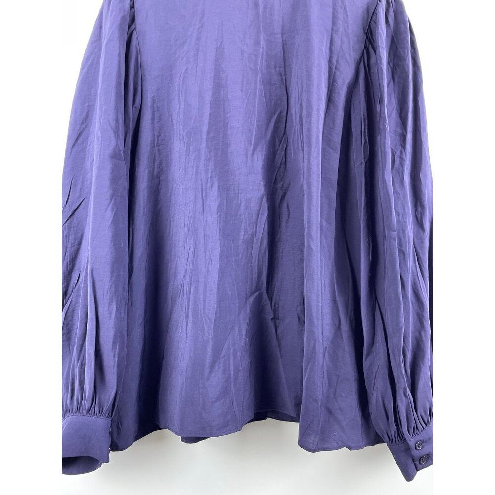 English Factory Women's 2X Plus Blouson Sleeve Collared Button Up Blouse Blue - Picture 9 of 10